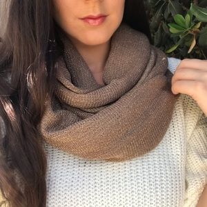 Aubrey Taupe Gold Glitter Accent Infinity Scarf
